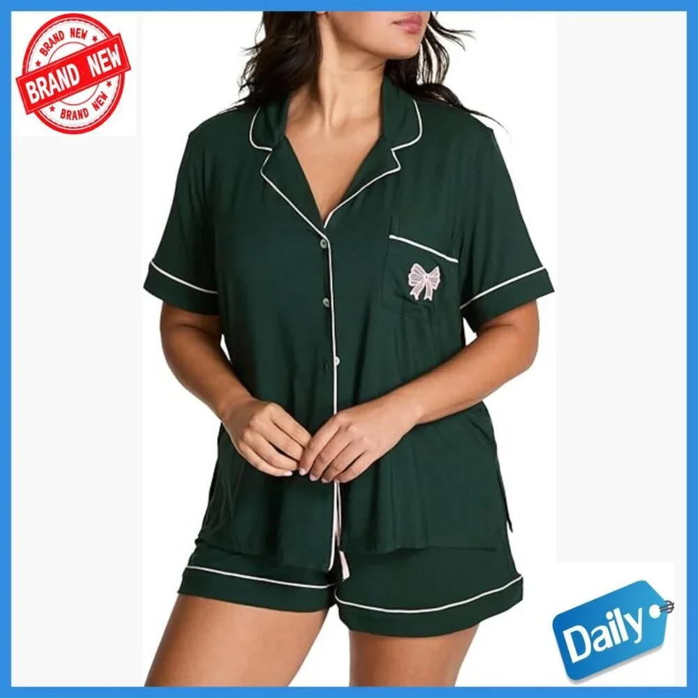 Modal Pajama Set Short Sleeve Button Down Shirt and Shorts Sleepwear